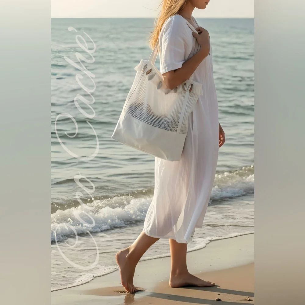 Aruba Bohemian Embellished Fringe Seashell Double Handle Shoulder Tote Bag